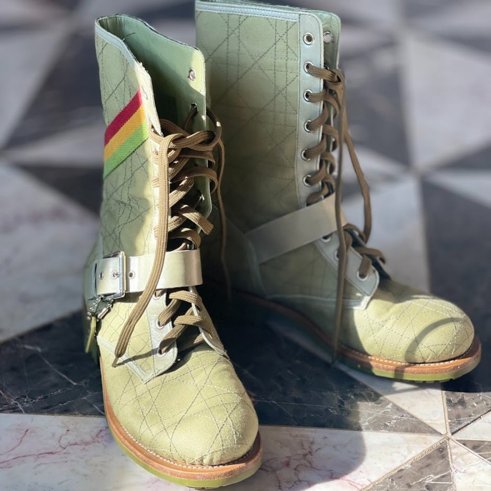 Christian Dior Dioissimo Green Rasta Combat Boots